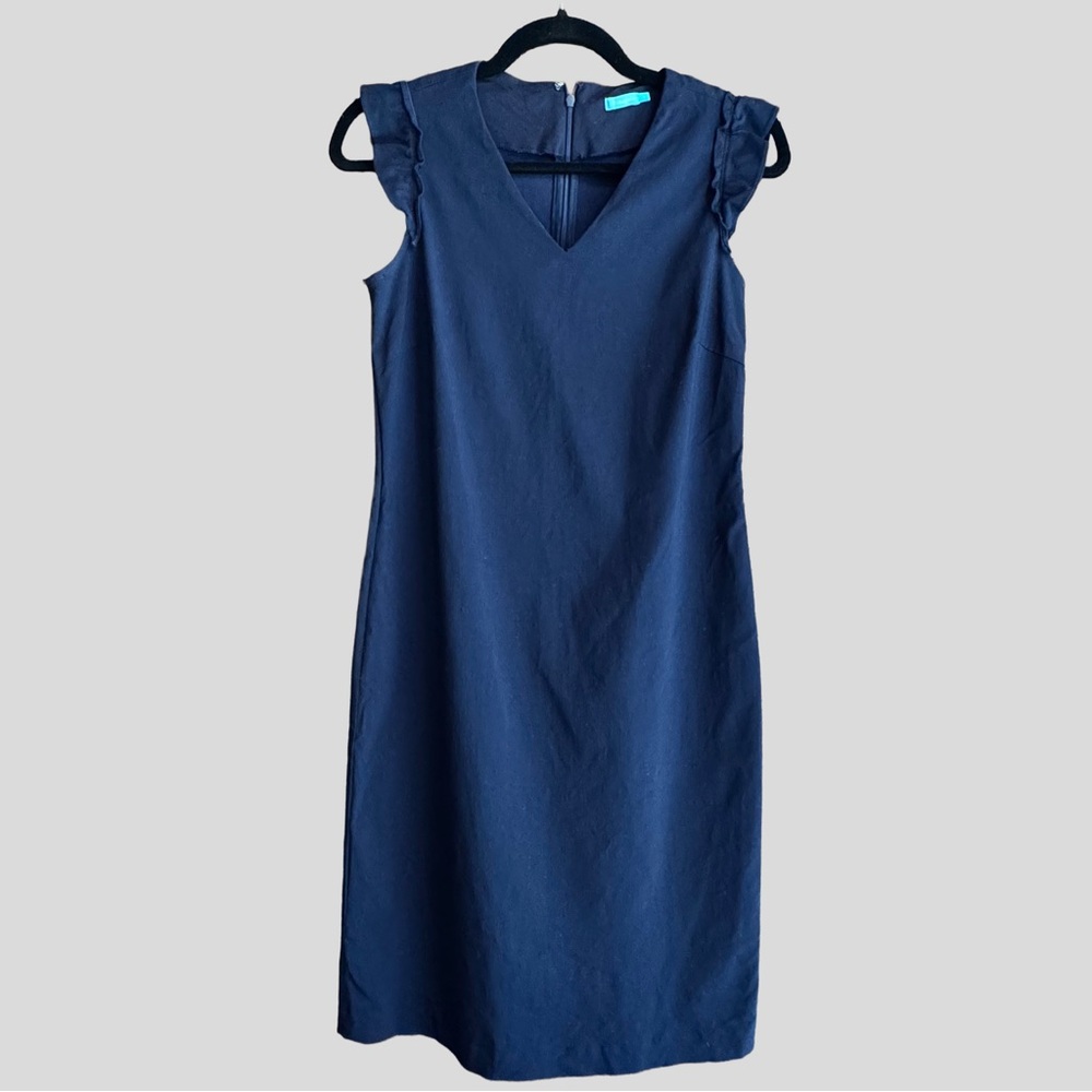 J. McLaughlin Navy Ruffle Sleeve Midi Sheath Dress